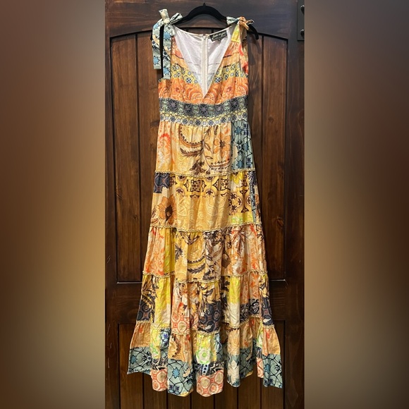 ANTHROPOLOGIE GEISHA DESIGNS Rosalinda Patchwork Beaded Maxi Dress Size Small - Picture 2 of 12